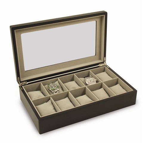 Matte Black Wood Watch Box with Glass Top
