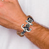 Stainless Steel Polished Antiqued Brown Leather Anchor Toggle Bracelet