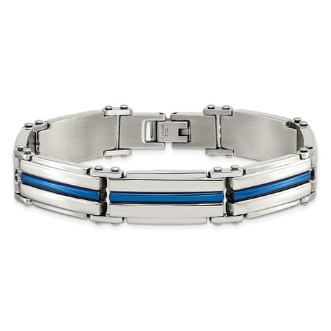 Stainless Steel Polished Blue IP-Plated Link Bracelet