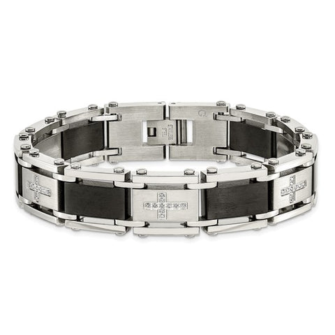 Stainless Steel Black IP-Plated Bracelet with Diamond