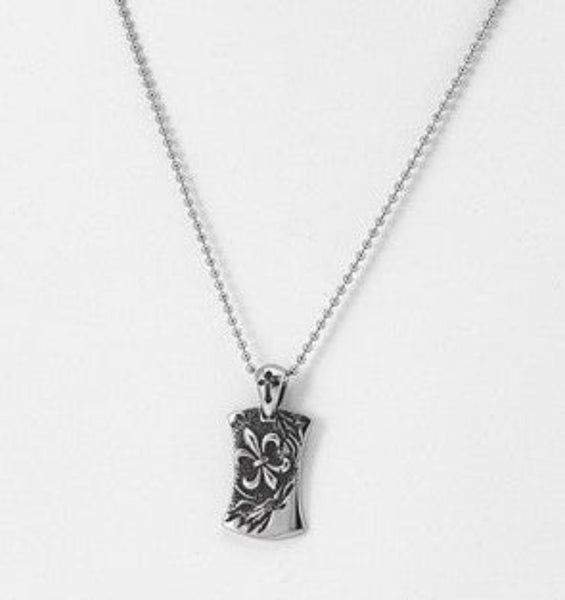 Stainless Steel Antiqued Fleur De Lis Dog Tag