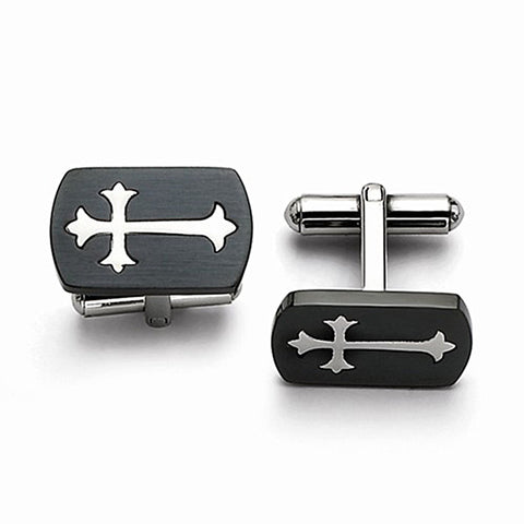 Black Cuff Links with Polished Cross