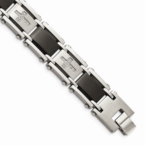 Stainless Steel Black IP-Plated Bracelet with Diamond