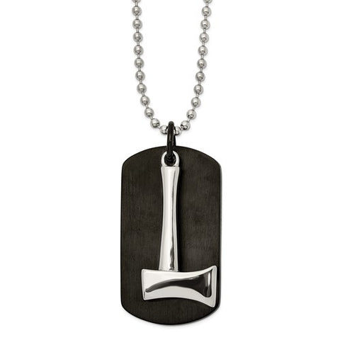 Stainless Steel Brushed And Polished Black Axe DogTag Necklace
