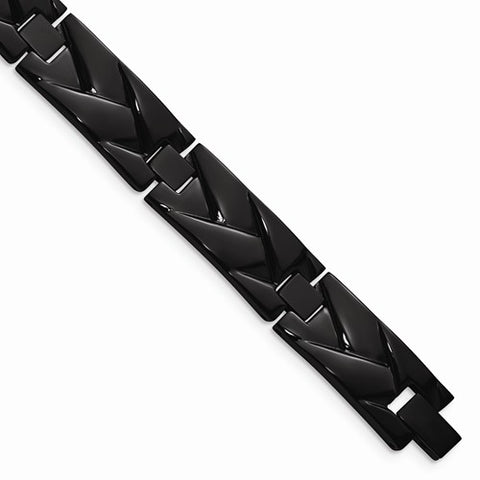 Stainless Steel Polished Black IP-Plated Link Bracelet