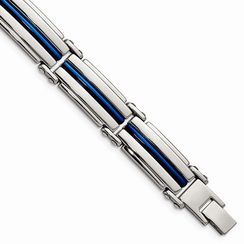 Stainless Steel Polished Blue IP-Plated Link Bracelet